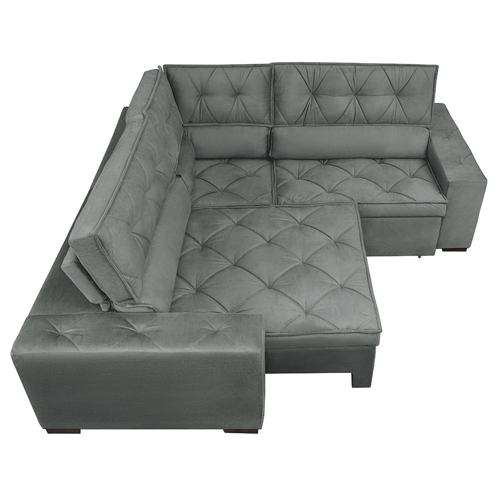 Sofa de Canto Retrátil e Reclinável com Molas Cama inBox Austin 2,60m x 2,60m Suede Velusoft Cinza