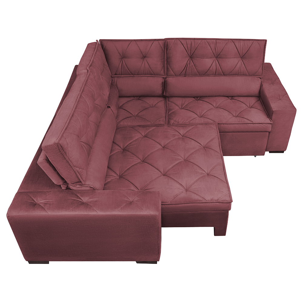 Sofa de Canto Retrátil e Reclinável com Molas Cama inBox Austin 2,60m x 2,60m Suede Velusoft Vinho