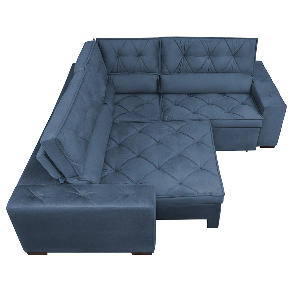 Sofa de Canto Retrátil e Reclinável com Molas Cama inBox Austin 2,70m x 2,70m Suede Velusoft Azul