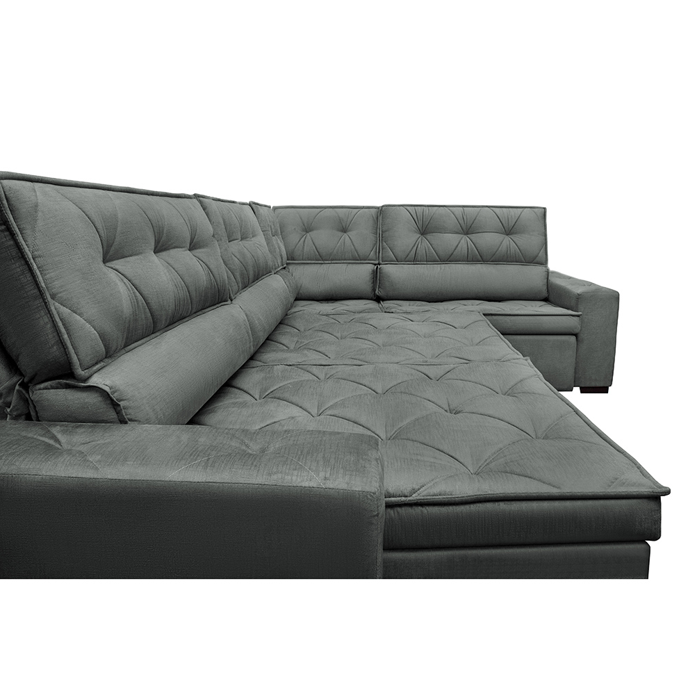 Sofa de Canto Retrátil e Reclinável com Molas Cama inBox Austin 3,65X2,54 ou 2,54X3,65 Suede Velusoft Cinza