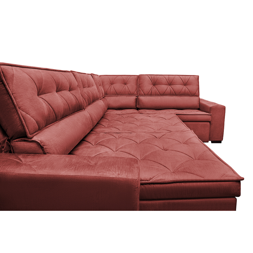 Sofa de Canto Retrátil e Reclinável com Molas Cama inBox Austin 3,65X2,54 ou 2,54X3,65 Suede Velusoft Vermelho