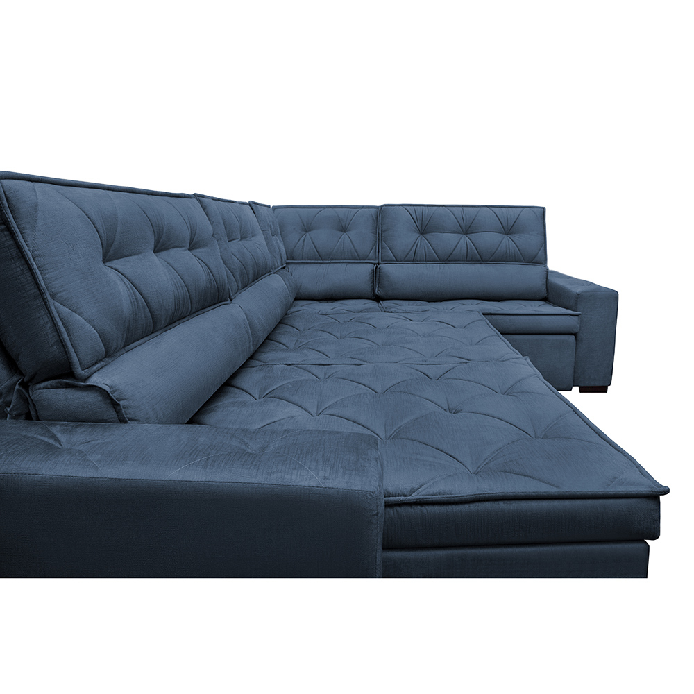 Sofa de Canto Retrátil e Reclinável com Molas Cama inBox Austin 3,85X2,64 ou 2,64X3,85 Suede Velusoft Azul