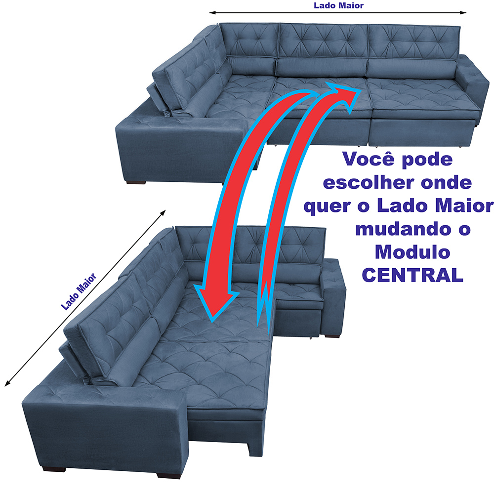 Sofa de Canto Retrátil e Reclinável com Molas Cama inBox Austin 3,85X2,64 ou 2,64X3,85 Suede Velusoft Azul