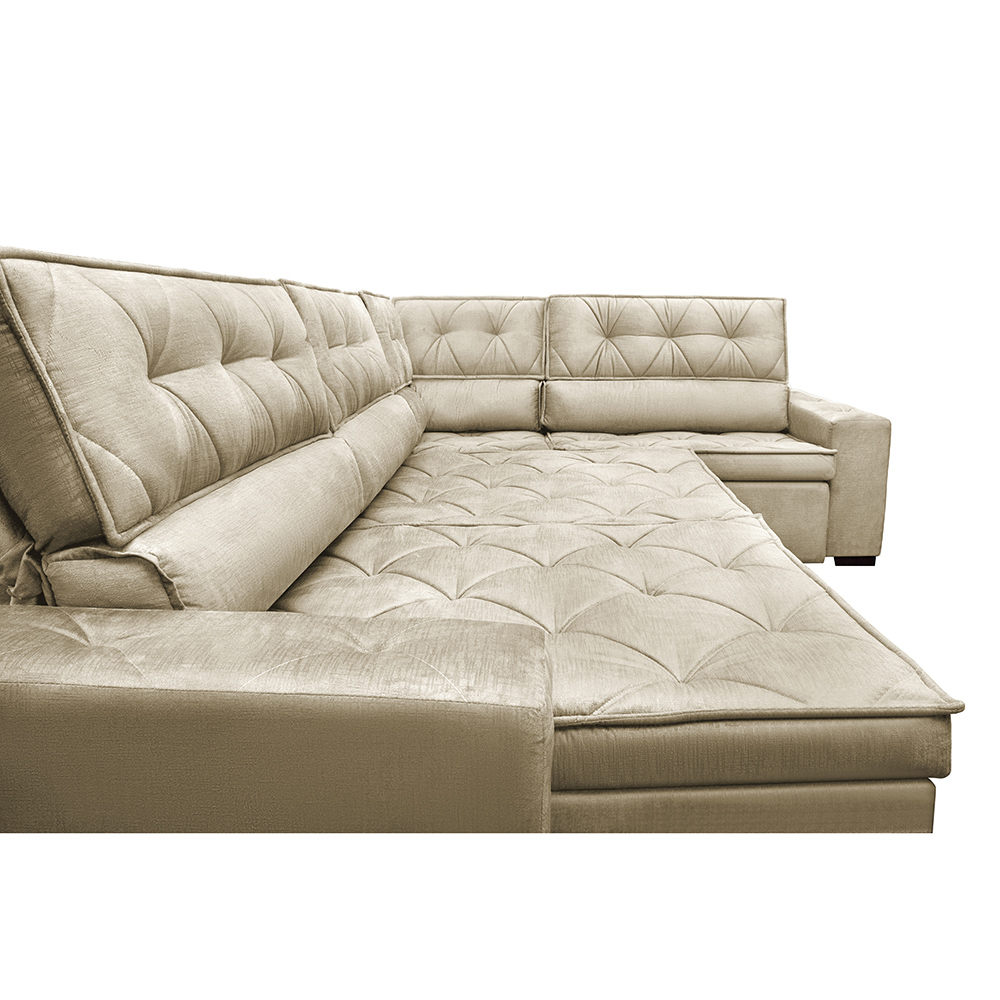 Sofa de Canto Retrátil e Reclinável com Molas Cama inBox Austin 3,85X2,64 ou 2,64X3,85 Suede Velusoft Bege