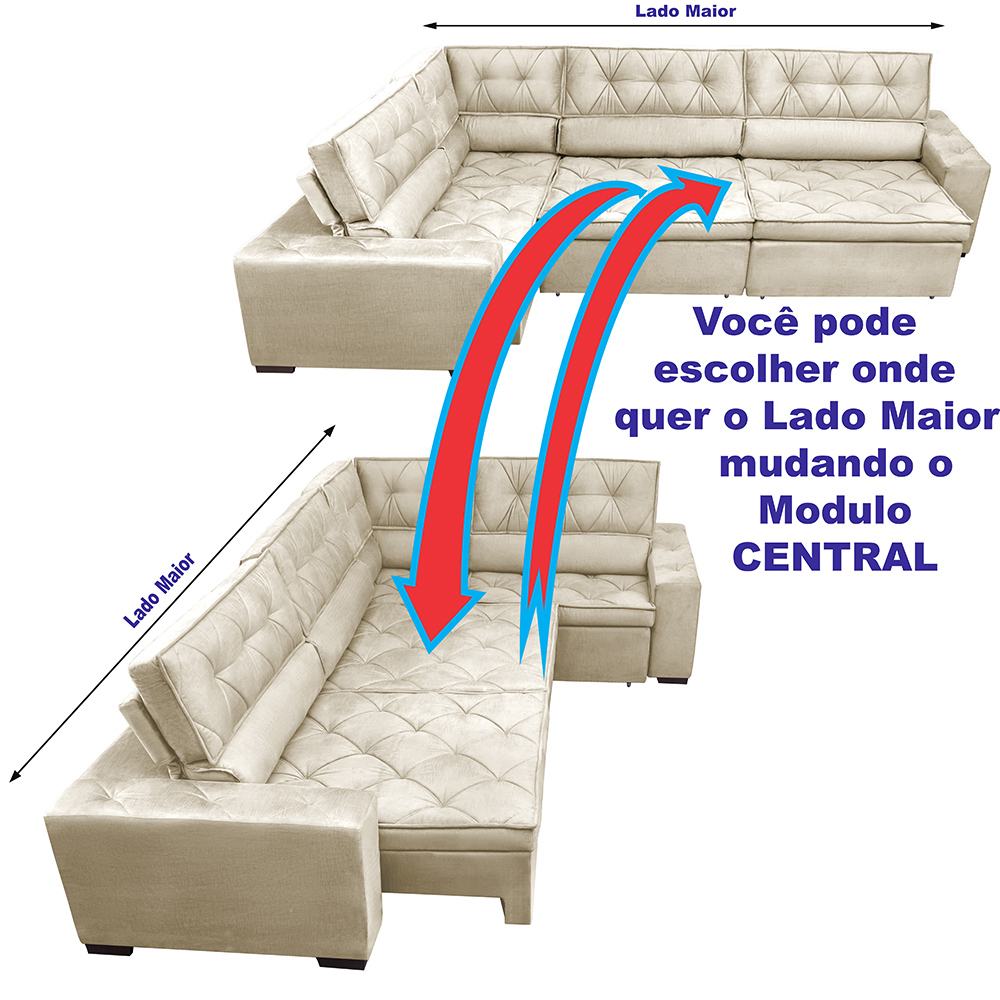 Sofa de Canto Retrátil e Reclinável com Molas Cama inBox Austin 3,85X2,64 ou 2,64X3,85 Suede Velusoft Bege
