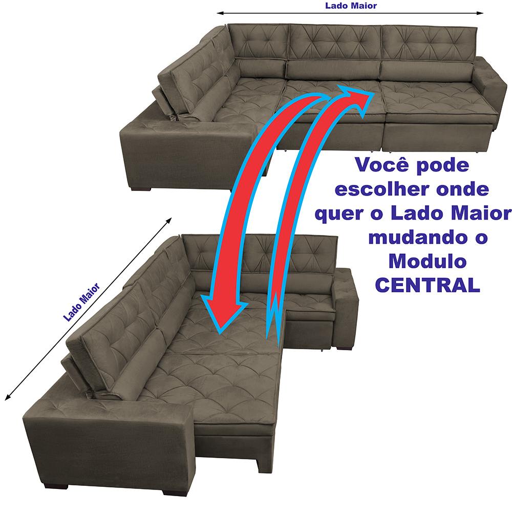 Sofa de Canto Retrátil e Reclinável com Molas Cama inBox Austin 3,85X2,64 ou 2,64X3,85 Suede Velusoft Café