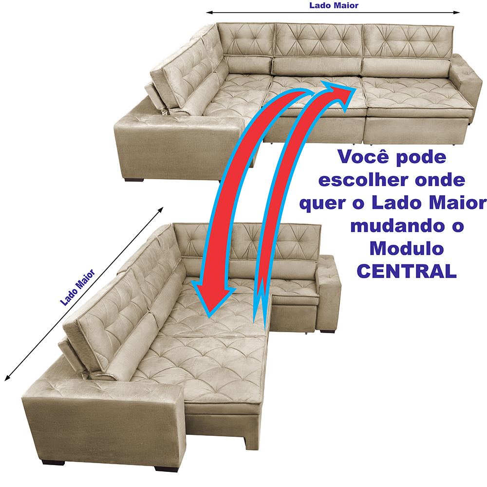 Sofa de Canto Retrátil e Reclinável com Molas Cama inBox Austin 3,85X2,64 ou 2,64X3,85 Suede Velusoft Castor