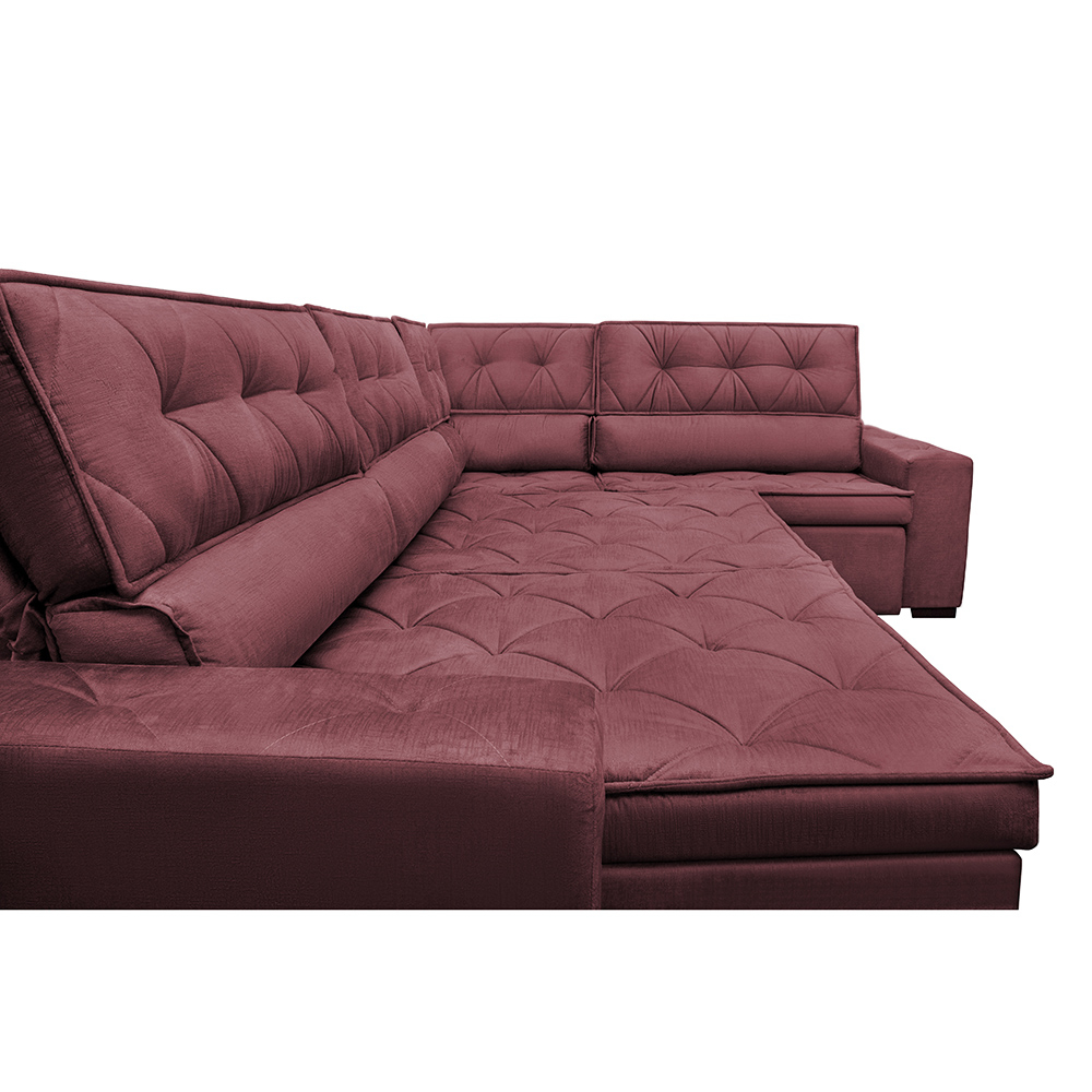 Sofa de Canto Retrátil e Reclinável com Molas Cama inBox Austin 3,85X2,64 ou 2,64X3,85 Suede Velusoft Vinho