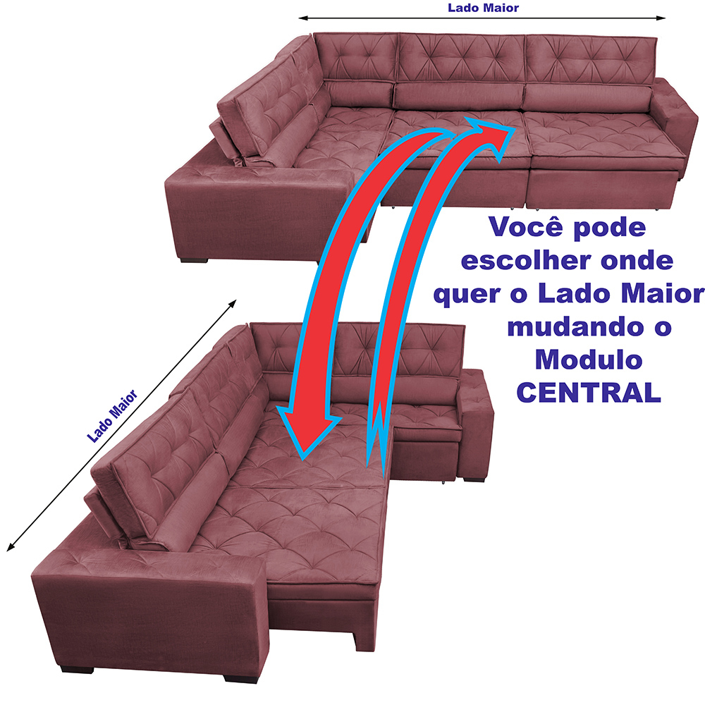 Sofa de Canto Retrátil e Reclinável com Molas Cama inBox Austin 3,85X2,64 ou 2,64X3,85 Suede Velusoft Vinho