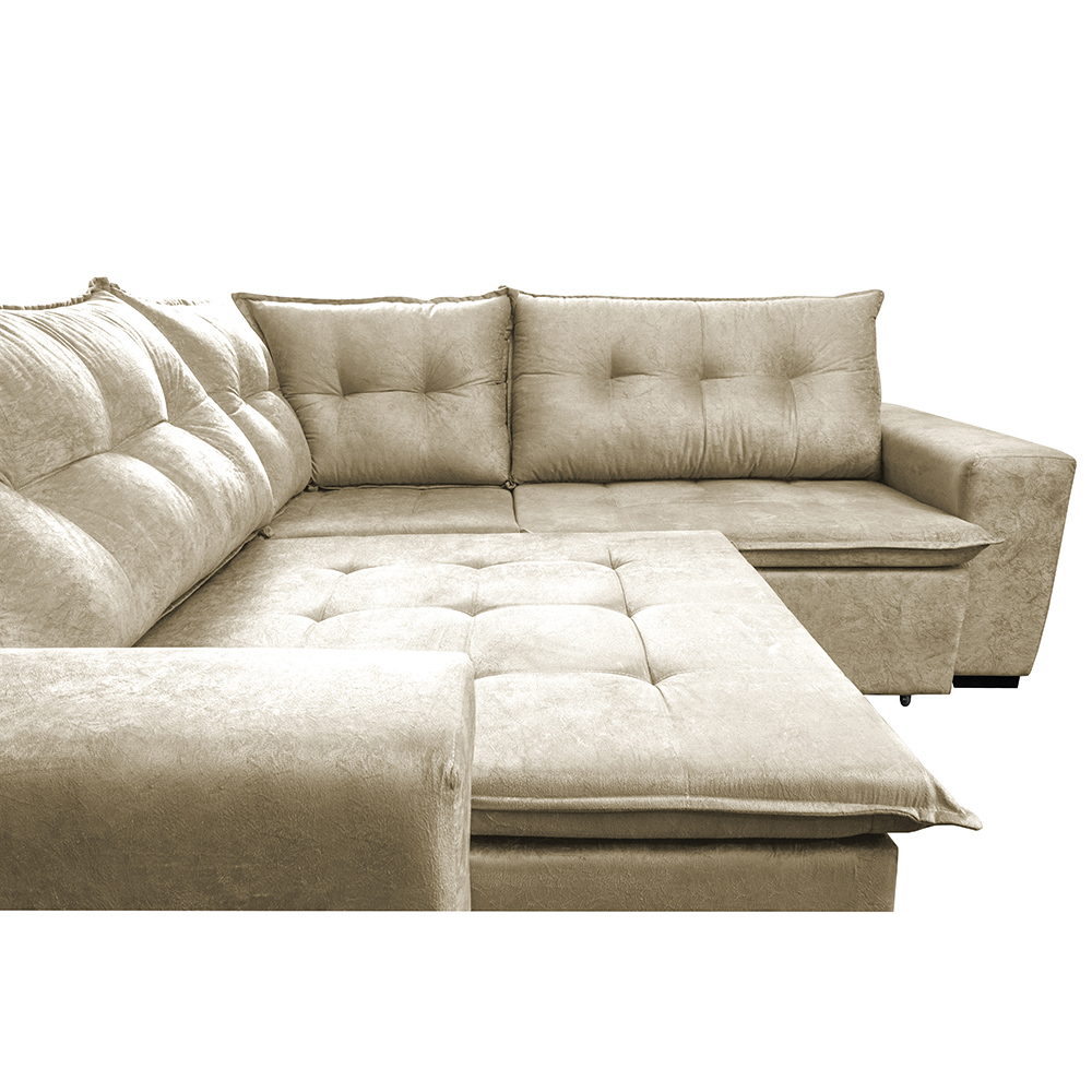 Sofa de Canto Retrátil e Reclinável com Molas Cama inBox Oklahoma 2,40m x 2,40m Suede Velusoft Bege