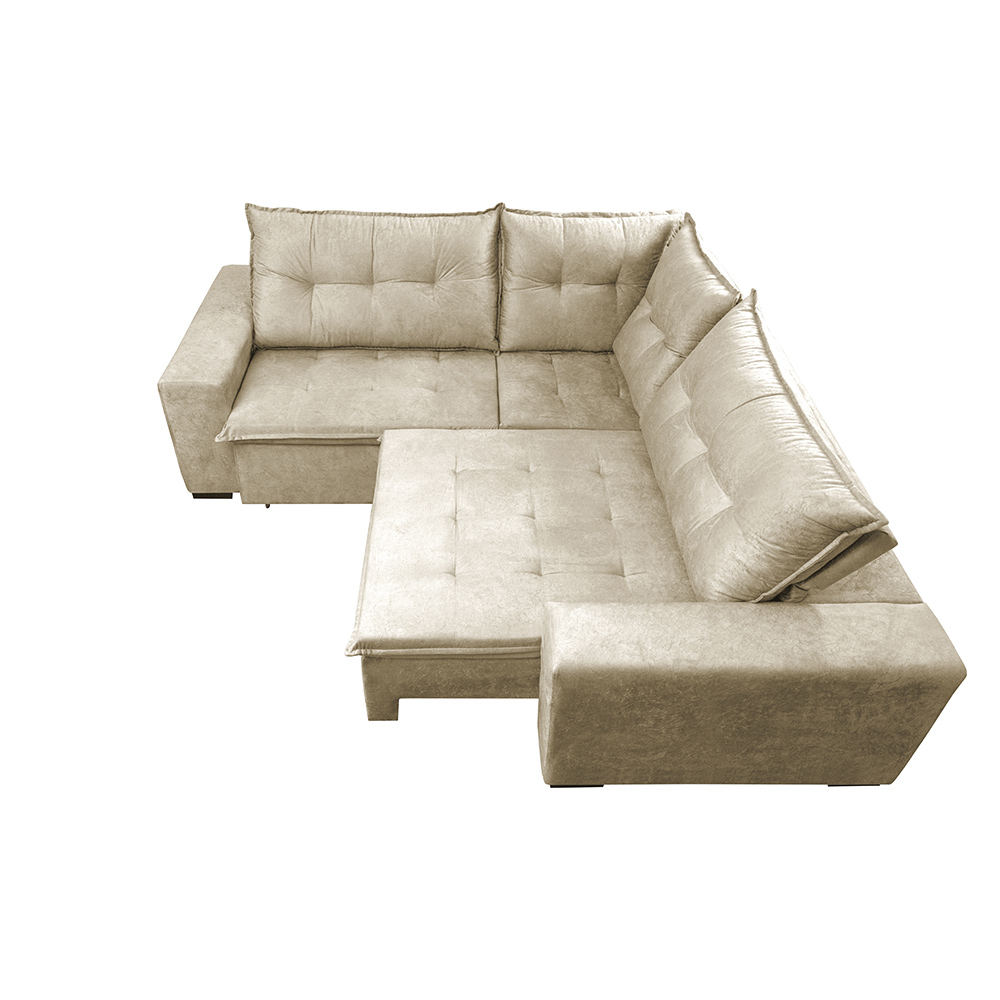 Sofa de Canto Retrátil e Reclinável com Molas Cama inBox Oklahoma 2,40m x 2,40m Suede Velusoft Bege