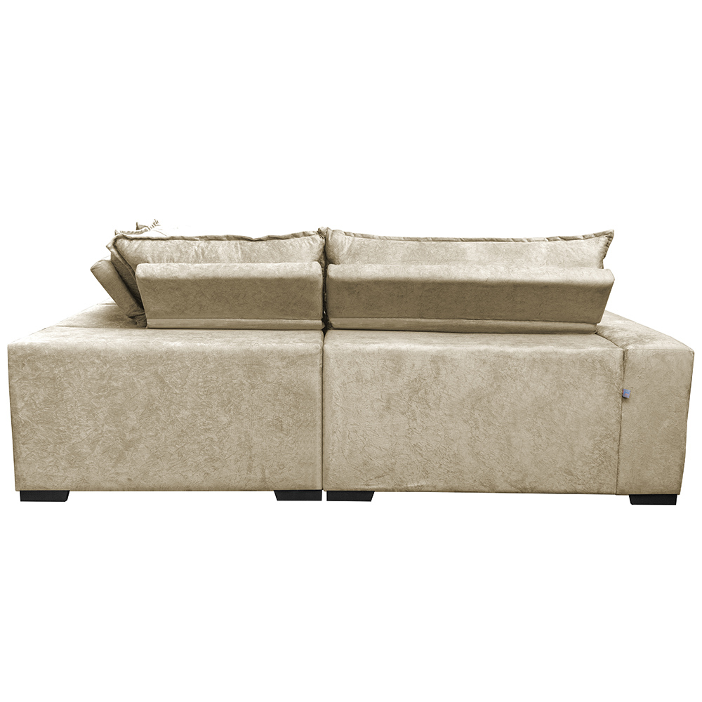 Sofa de Canto Retrátil e Reclinável com Molas Cama inBox Oklahoma 2,40m x 2,40m Suede Velusoft Bege