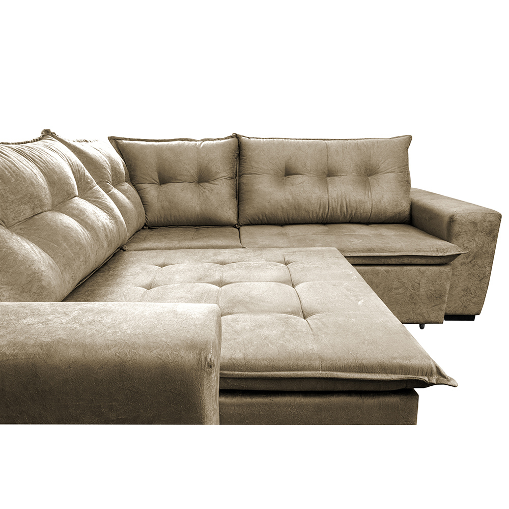 Sofa de Canto Retrátil e Reclinável com Molas Cama inBox Oklahoma 2,60m x 2,60m Suede Velusoft Castor