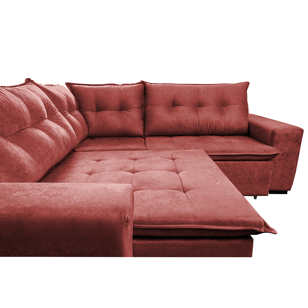 Sofa de Canto Retrátil e Reclinável com Molas Cama inBox Oklahoma 2,60m x 2,60m Suede Velusoft Vermelho