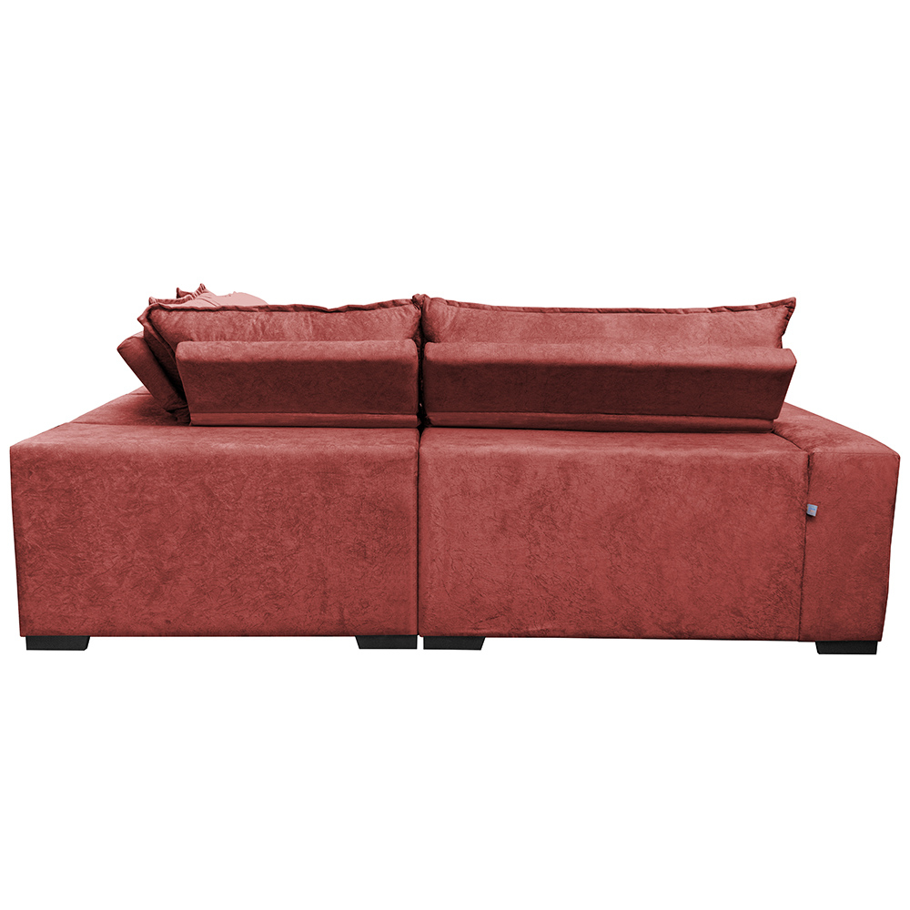 Sofa de Canto Retrátil e Reclinável com Molas Cama inBox Oklahoma 2,60m x 2,60m Suede Velusoft Vermelho