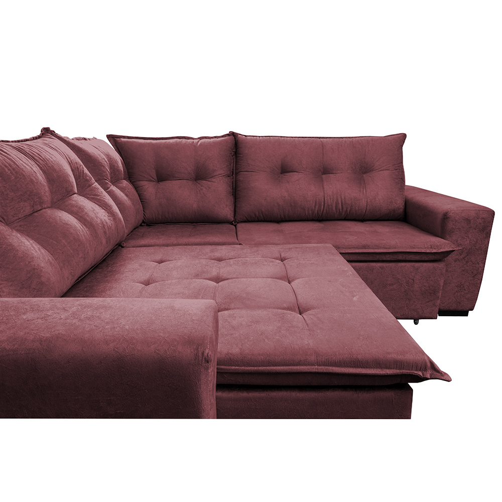 Sofa de Canto Retrátil e Reclinável com Molas Cama inBox Oklahoma 2,60m x 2,60m Suede Velusoft Vinho