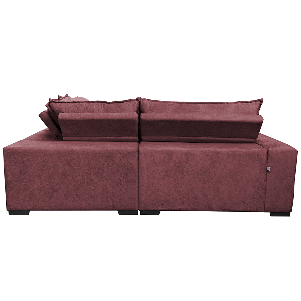 Sofa de Canto Retrátil e Reclinável com Molas Cama inBox Oklahoma 2,60m x 2,60m Suede Velusoft Vinho