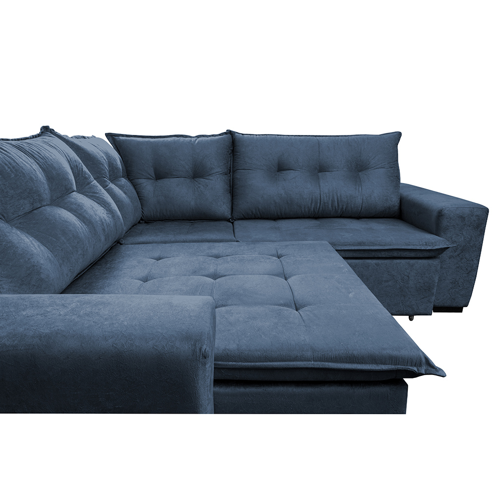 Sofa de Canto Retrátil e Reclinável com Molas Cama inBox Oklahoma 2,70m x 2,70m Suede Velusoft Azul