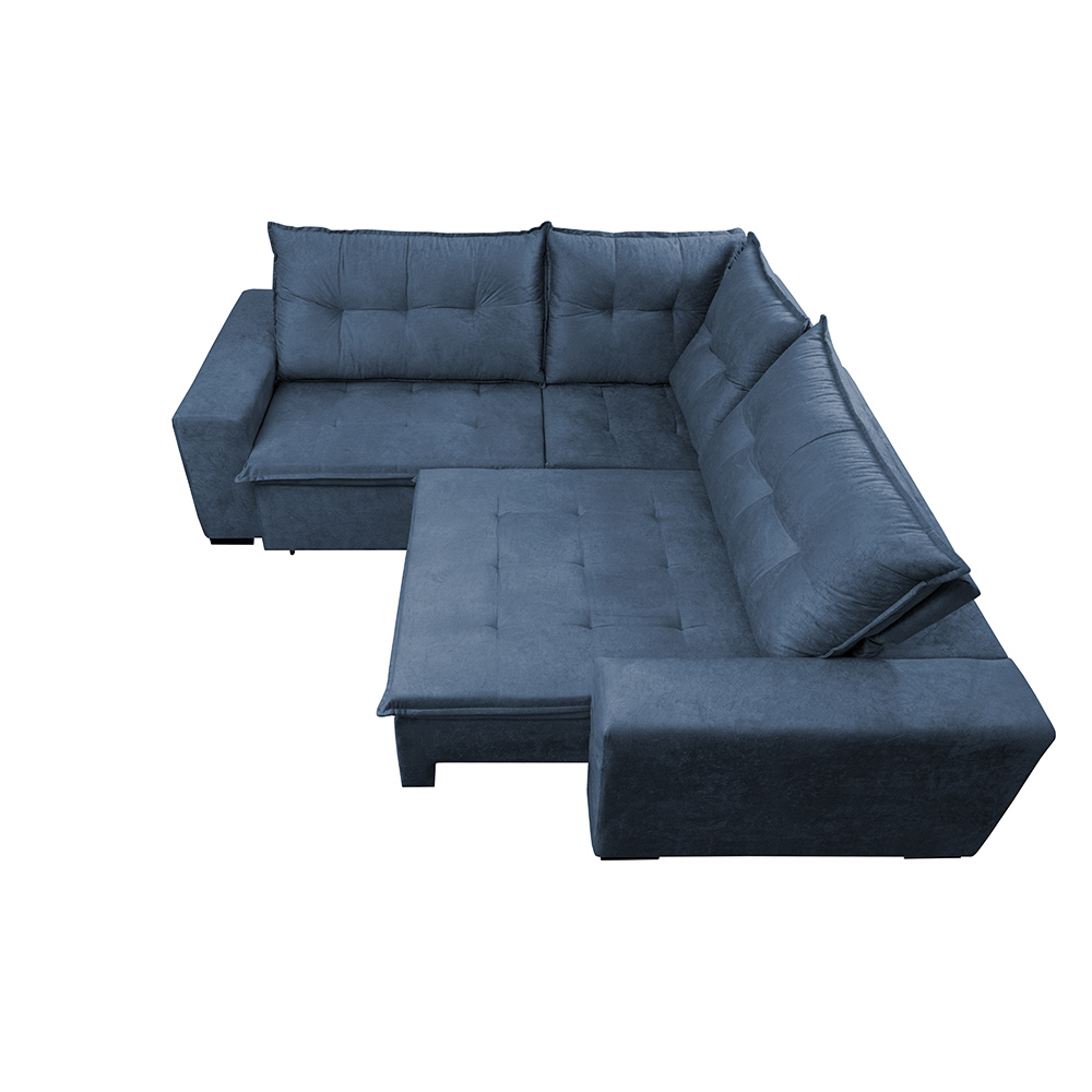Sofa de Canto Retrátil e Reclinável com Molas Cama inBox Oklahoma 2,70m x 2,70m Suede Velusoft Azul