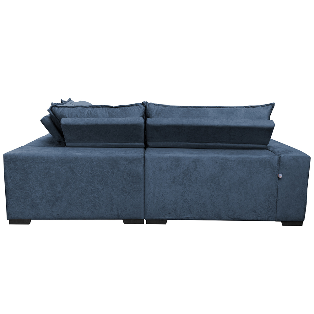 Sofa de Canto Retrátil e Reclinável com Molas Cama inBox Oklahoma 2,70m x 2,70m Suede Velusoft Azul