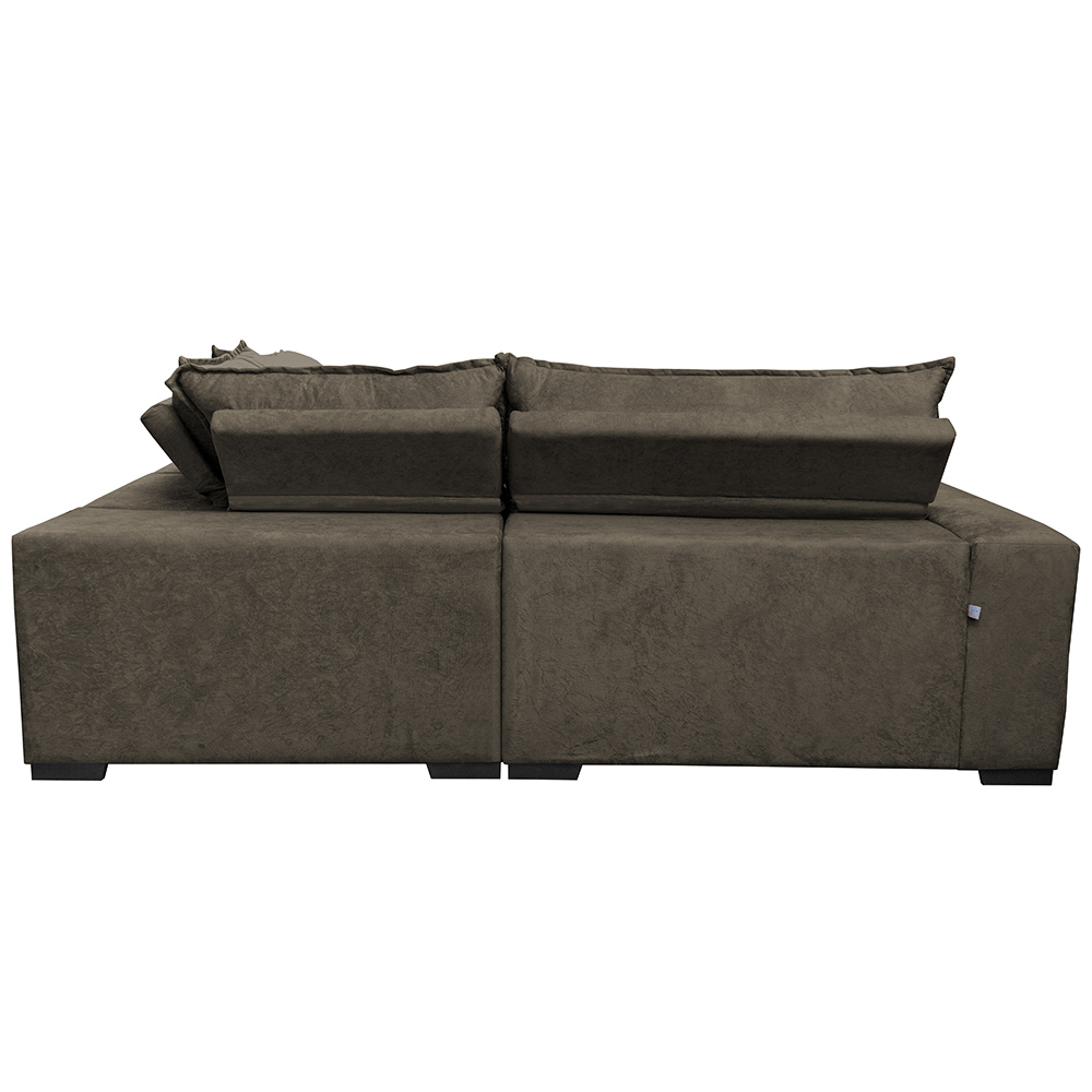Sofa de Canto Retrátil e Reclinável com Molas Cama inBox Oklahoma 2,70m x 2,70m Suede Velusoft Café