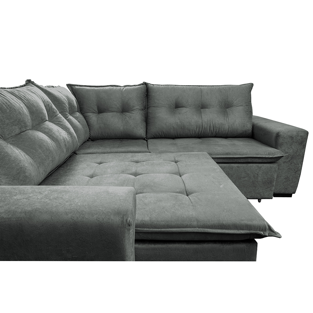 Sofa de Canto Retrátil e Reclinável com Molas Cama inBox Oklahoma 2,70m x 2,70m Suede Velusoft Cinza