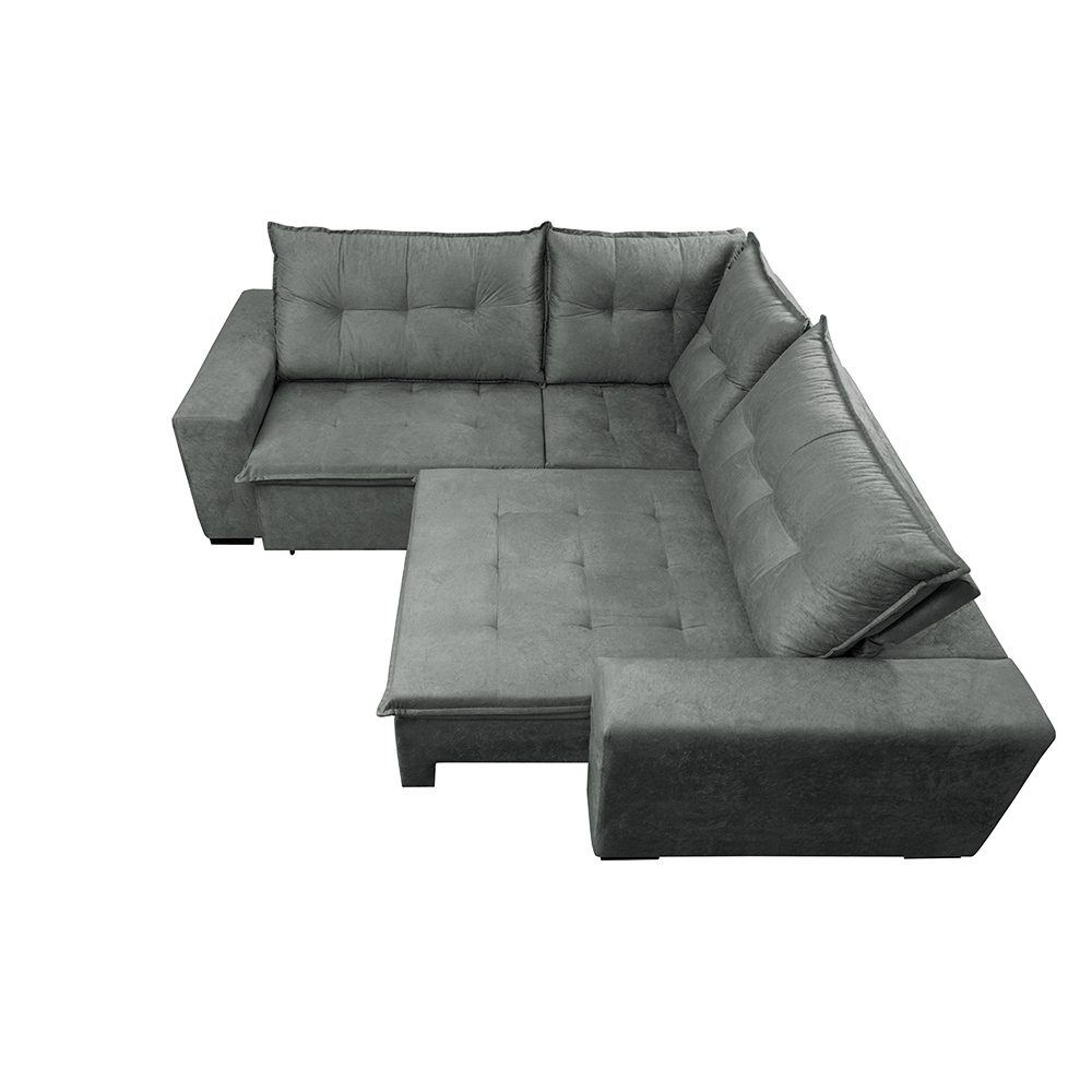 Sofa de Canto Retrátil e Reclinável com Molas Cama inBox Oklahoma 2,70m x 2,70m Suede Velusoft Cinza