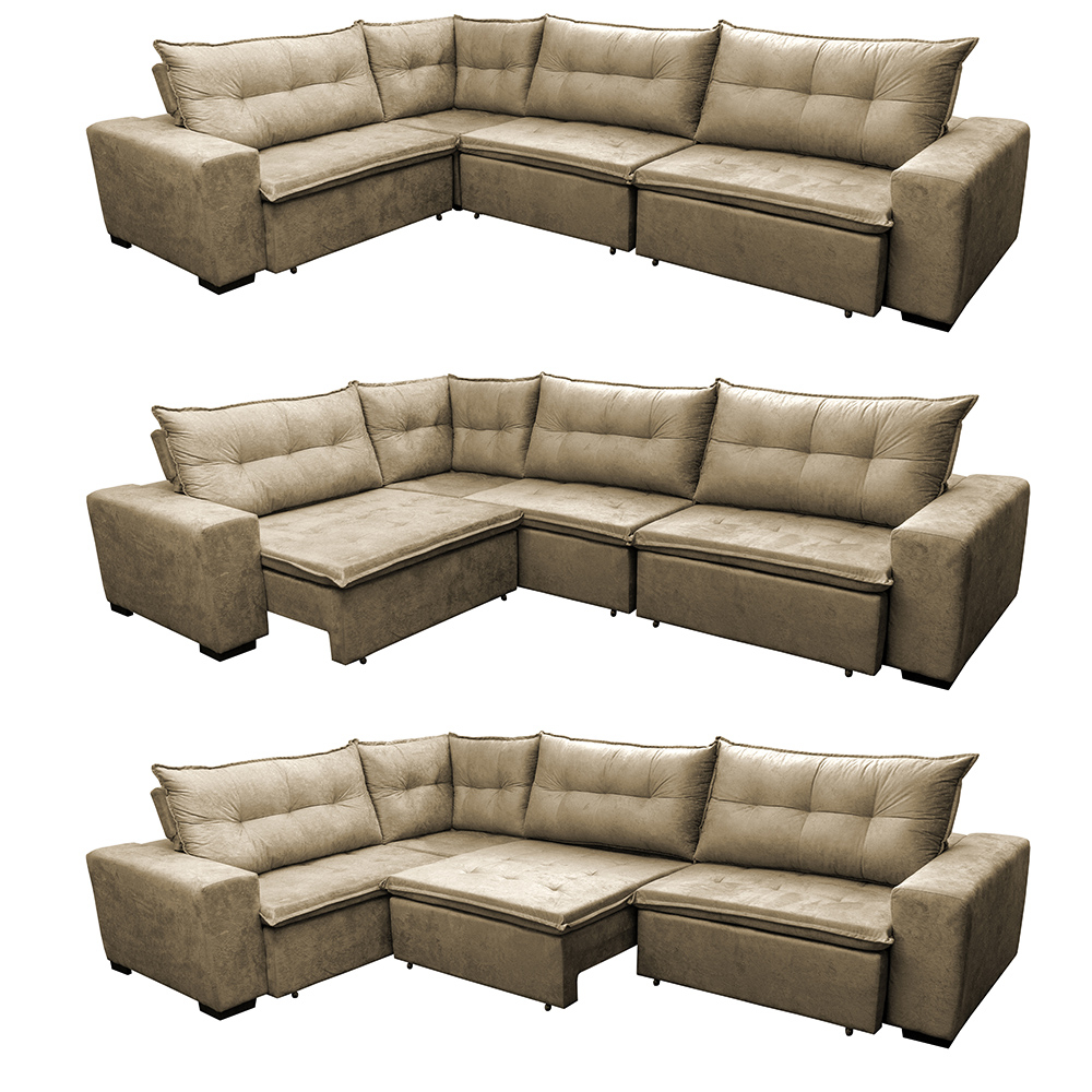 Sofa de Canto Retrátil e Reclinável com Molas Cama inBox Oklahoma 3,45X2,41 ou 2,41X3,45 Castor