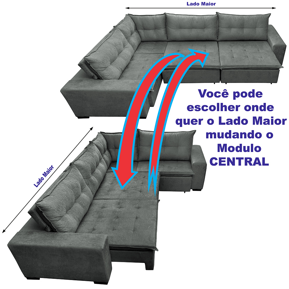 Sofa de Canto Retrátil e Reclinável com Molas Cama inBox Oklahoma 3,45X2,41 ou 2,41X3,45 Cinza