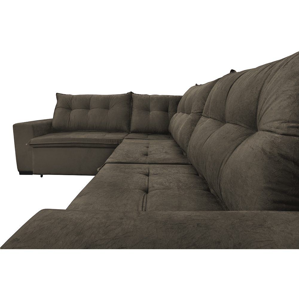 Sofa de Canto Retrátil e Reclinável com Molas Cama inBox Oklahoma 3,65X2,51 ou 2,51X3,65 Café