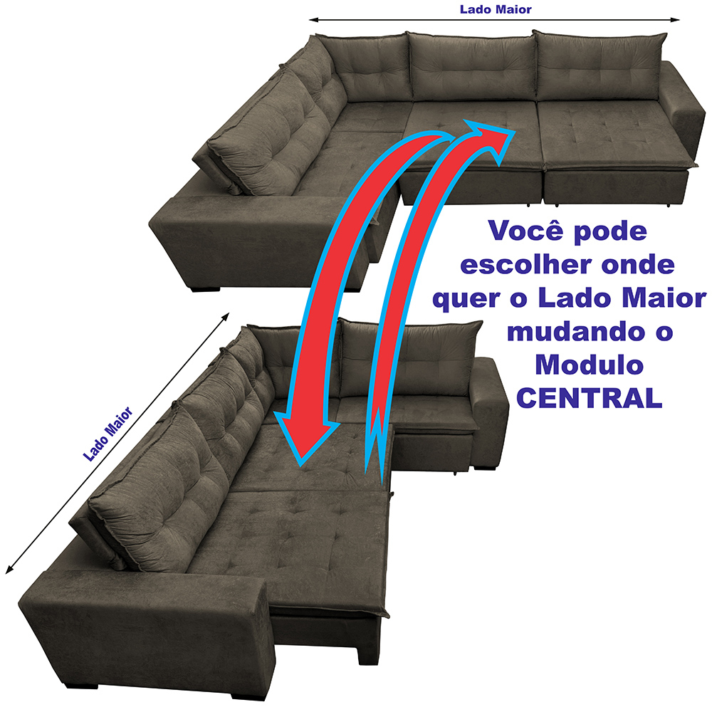 Sofa de Canto Retrátil e Reclinável com Molas Cama inBox Oklahoma 3,65X2,51 ou 2,51X3,65 Café
