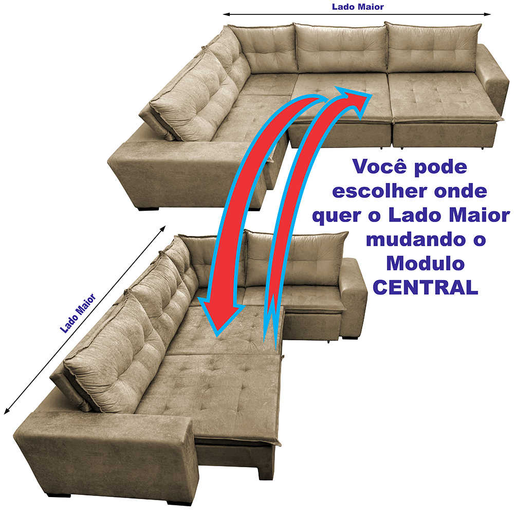 Sofa de Canto Retrátil e Reclinável com Molas Cama inBox Oklahoma 3,65X2,51 ou 2,51X3,65 Castor