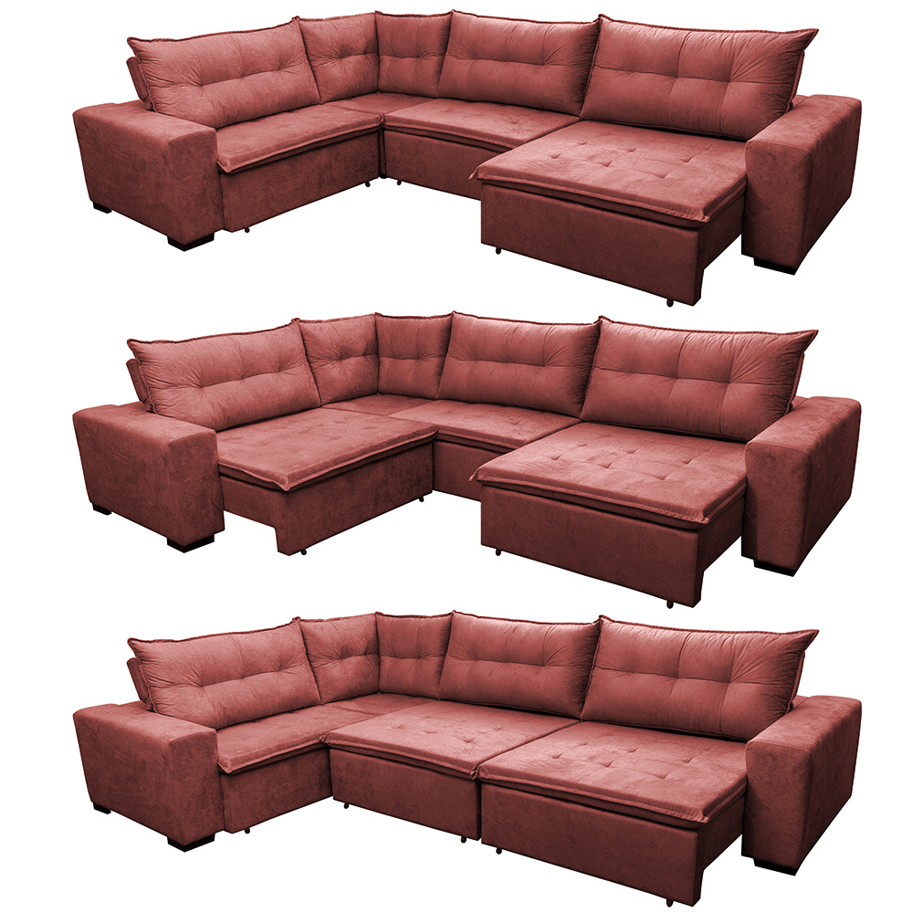 Sofa de Canto Retrátil e Reclinável com Molas Cama inBox Oklahoma 3,65X2,51 ou 2,51X3,65 Vermelho