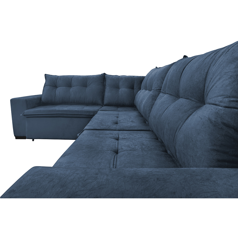 Sofa de Canto Retrátil e Reclinável com Molas Cama inBox Oklahoma 3,85X2,61 ou 2,61X3,85 Azul