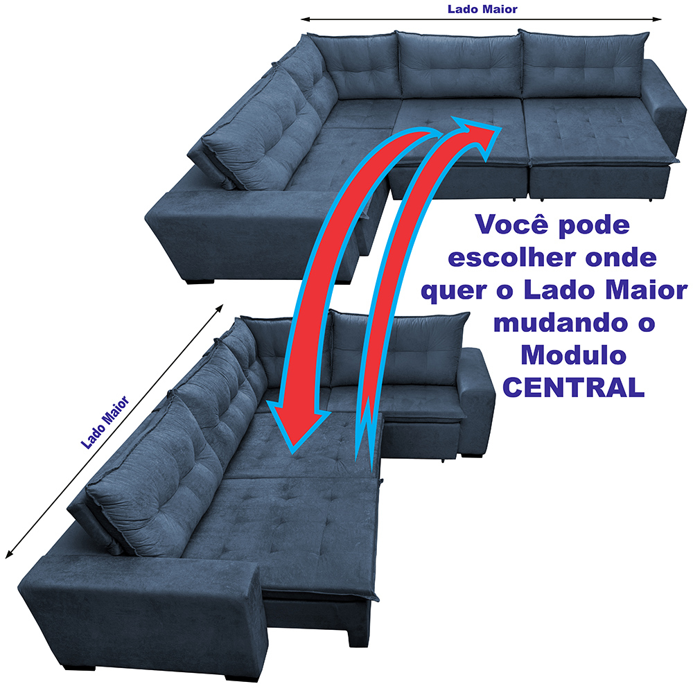 Sofa de Canto Retrátil e Reclinável com Molas Cama inBox Oklahoma 3,85X2,61 ou 2,61X3,85 Azul