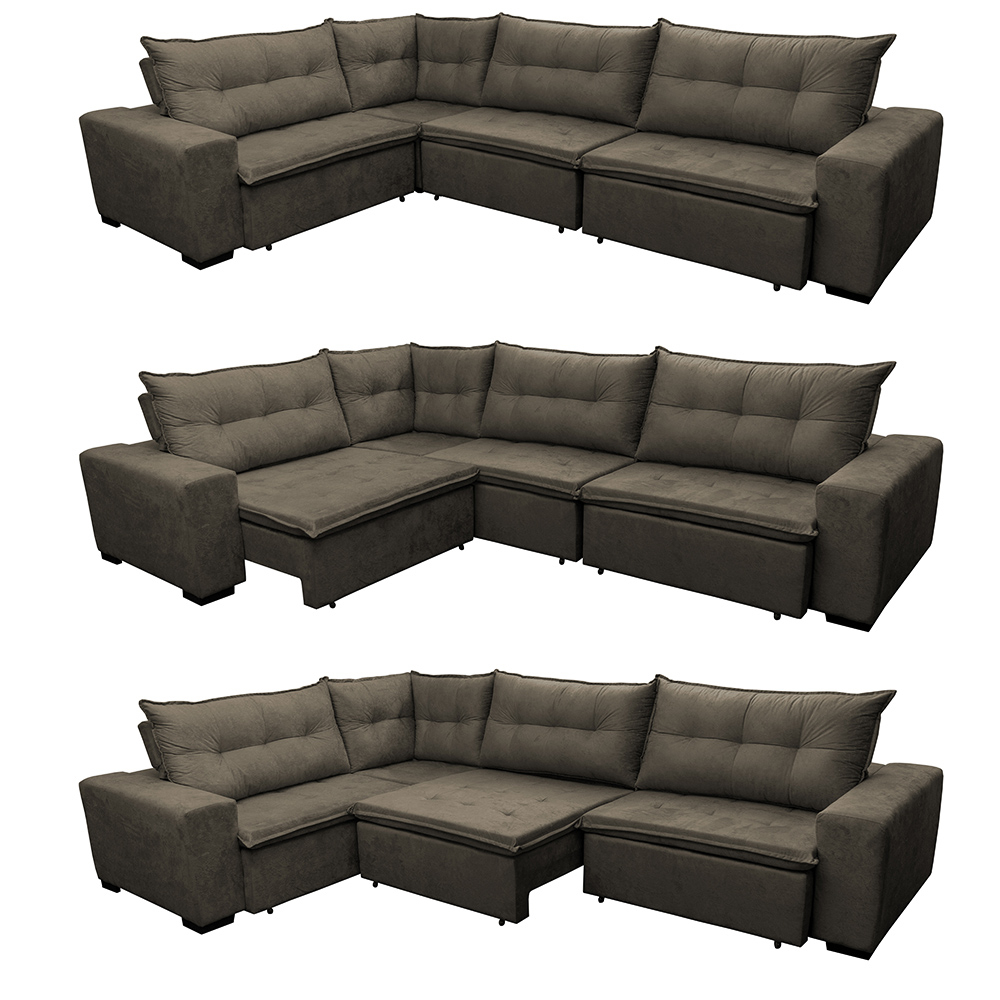 Sofa de Canto Retrátil e Reclinável com Molas Cama inBox Oklahoma 3,85X2,61 ou 2,61X3,85 Café