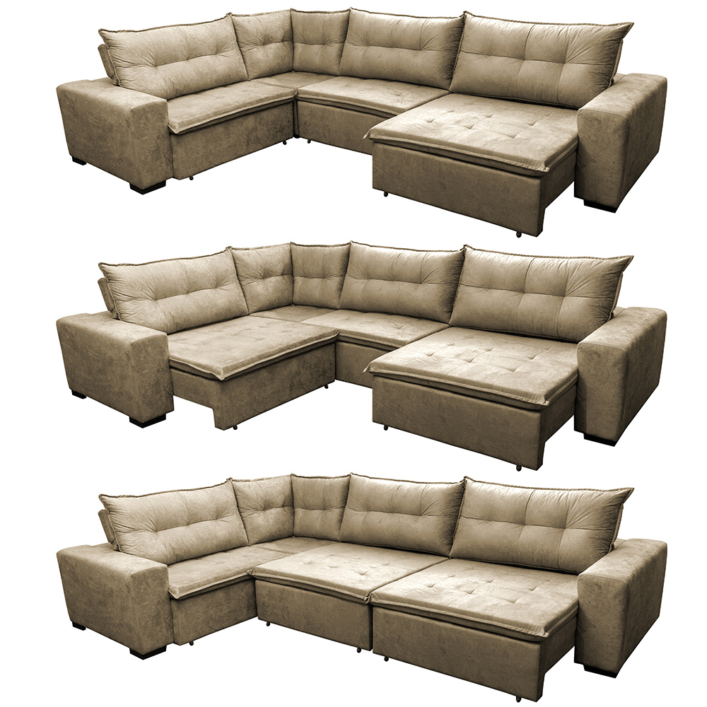 Sofa de Canto Retrátil e Reclinável com Molas Cama inBox Oklahoma 3,85X2,61 ou 2,61X3,85 Castor