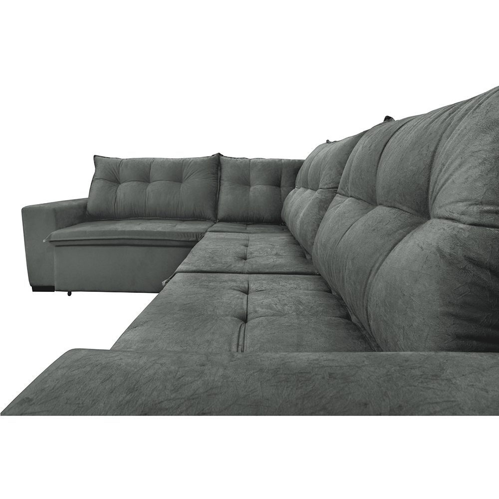 Sofa de Canto Retrátil e Reclinável com Molas Cama inBox Oklahoma 3,85X2,61 ou 2,61X3,85 Cinza