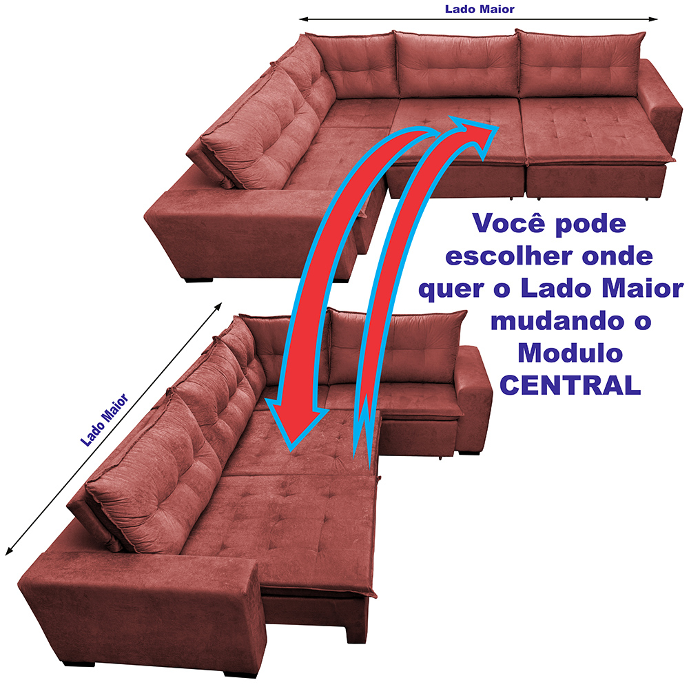 Sofa de Canto Retrátil e Reclinável com Molas Cama inBox Oklahoma 3,85X2,61 ou 2,61X3,85 Vermelho