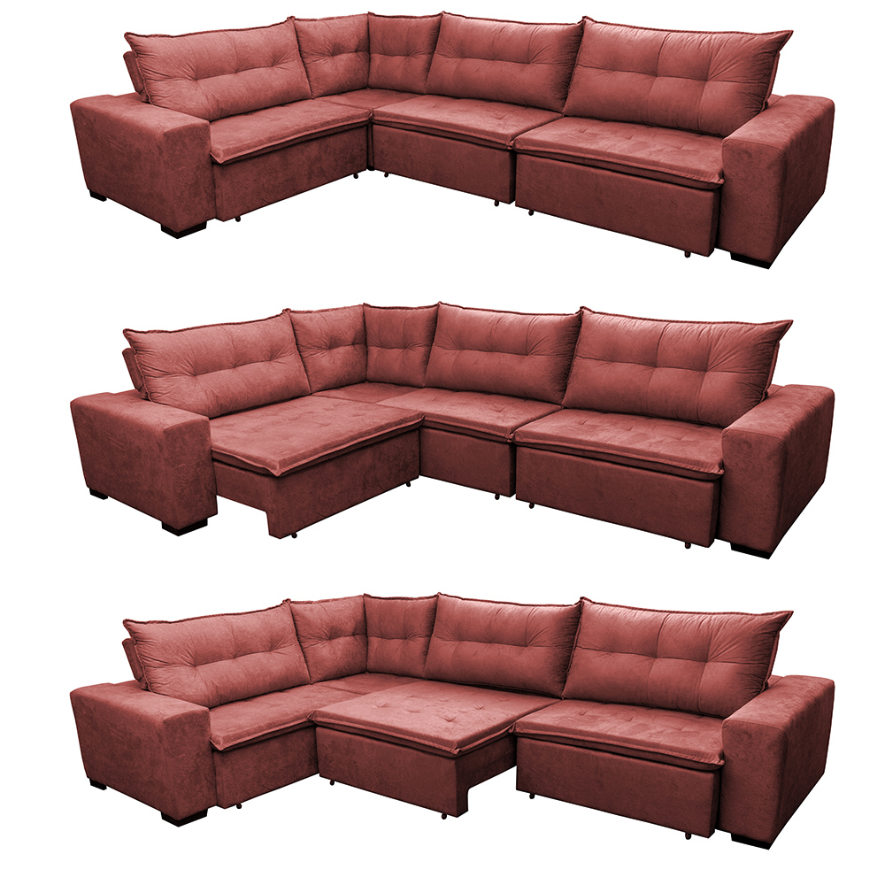 Sofa de Canto Retrátil e Reclinável com Molas Cama inBox Oklahoma 3,85X2,61 ou 2,61X3,85 Vermelho