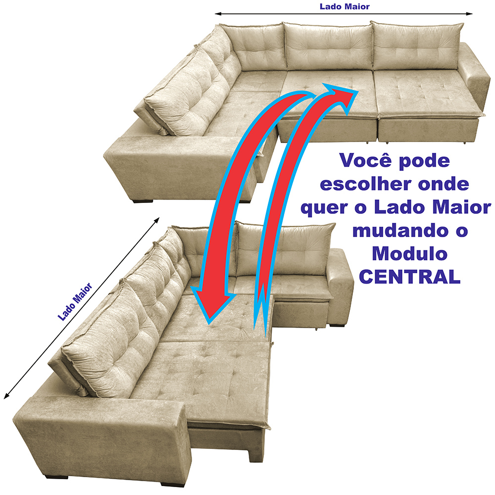 Sofa de Canto Retrátil e Reclinável com Molas Cama inBox Oklahoma 3,85X2,64 ou 2,64X3,85 Bege