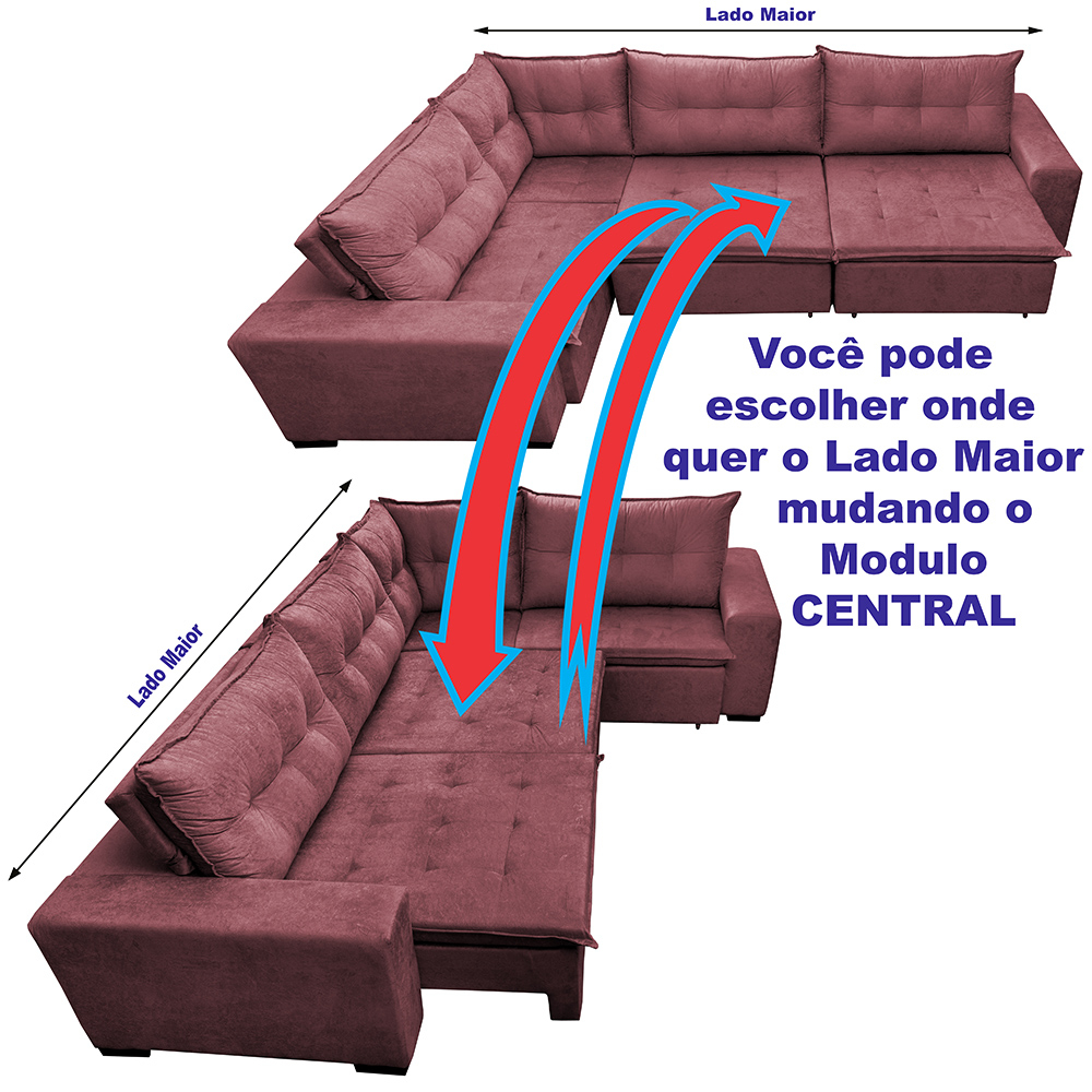 Sofa de Canto Retrátil e Reclinável com Molas Cama inBox Oklahoma 3,85X2,64 ou 2,64X3,85 Vinho