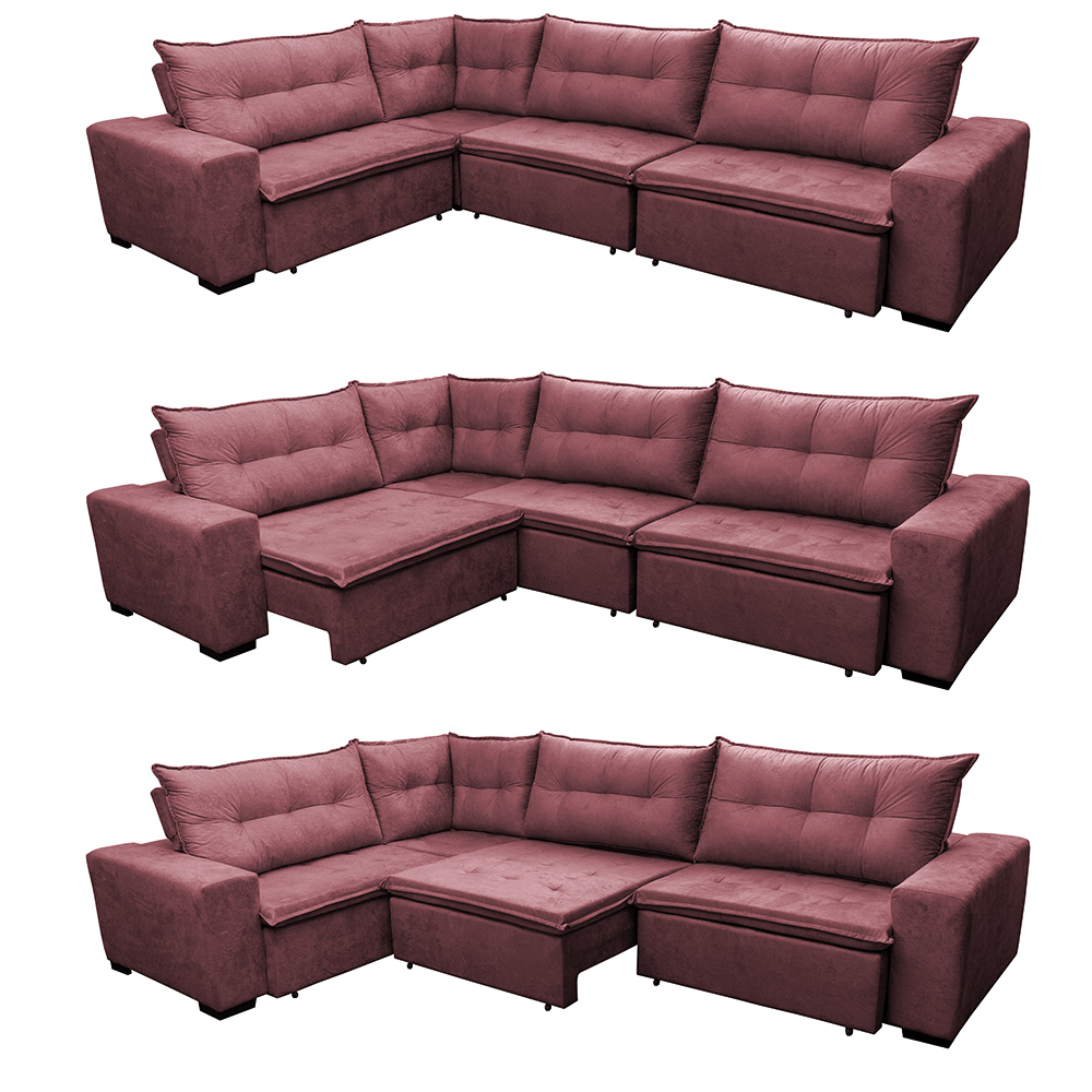 Sofa de Canto Retrátil e Reclinável com Molas Cama inBox Oklahoma 3,85X2,64 ou 2,64X3,85 Vinho