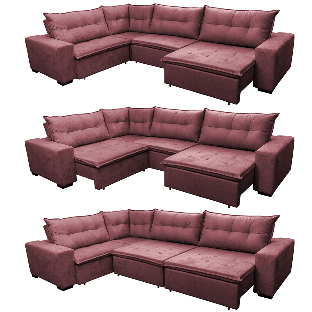 Sofa de Canto Retrátil e Reclinável com Molas Cama inBox Oklahoma 3,85X2,64 ou 2,64X3,85 Vinho
