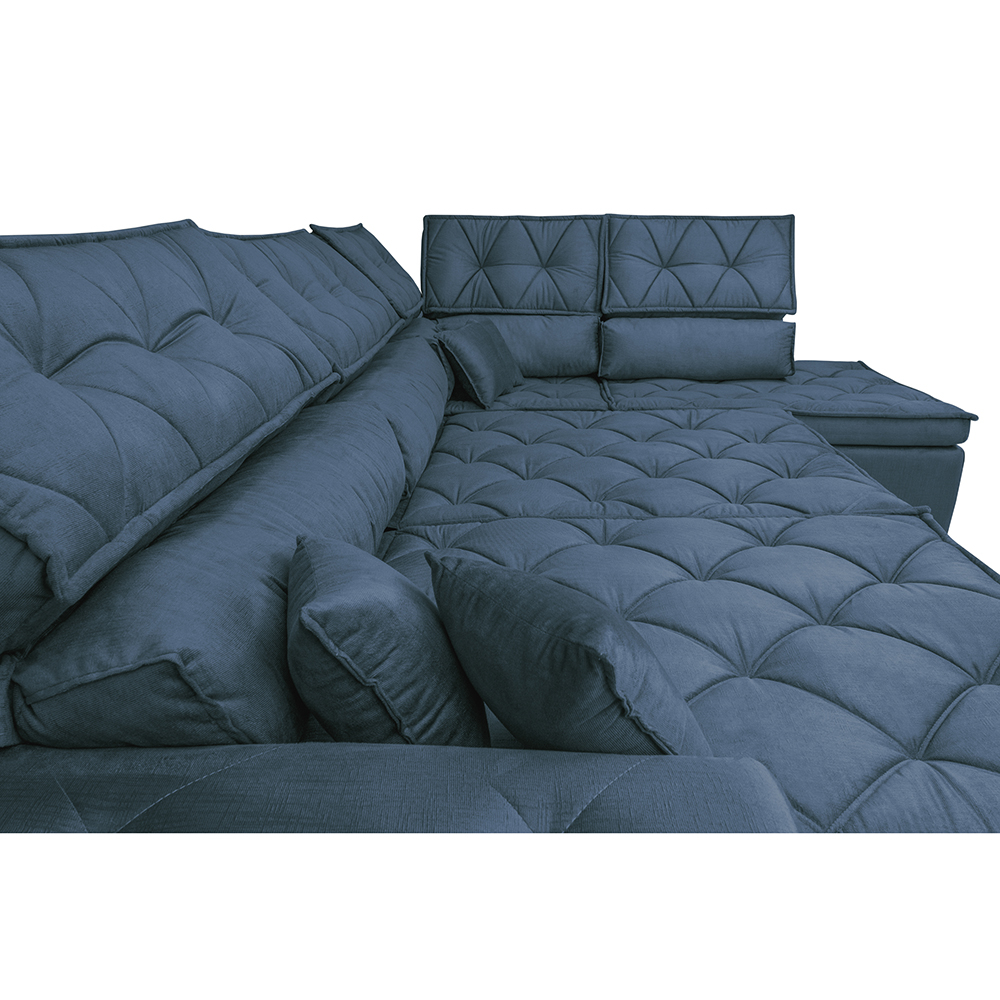 Sofa de Canto Retrátil e Reclinável com Molas Cama inBox Platinum 3,00x2,36 Tecido Suede Azul