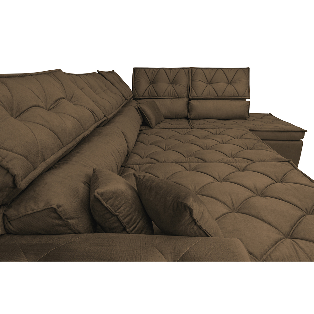 Sofa de Canto Retrátil e Reclinável com Molas Cama inBox Platinum 3,00x2,36 Tecido Suede Café