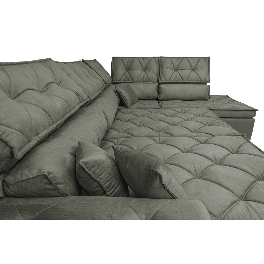 Sofa de Canto Retrátil e Reclinável com Molas Cama inBox Platinum 3,00x2,36 Tecido Suede Cinza