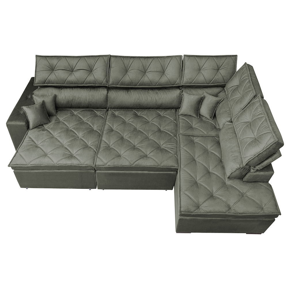 Sofa de Canto Retrátil e Reclinável com Molas Cama inBox Platinum 3,00x2,36 Tecido Suede Cinza