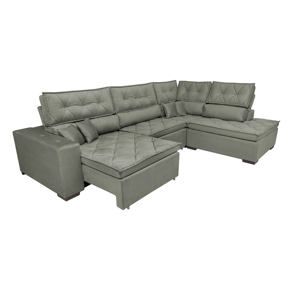 Sofa de Canto Retrátil e Reclinável com Molas Cama inBox Platinum 3,00x2,36 Tecido Suede Cinza