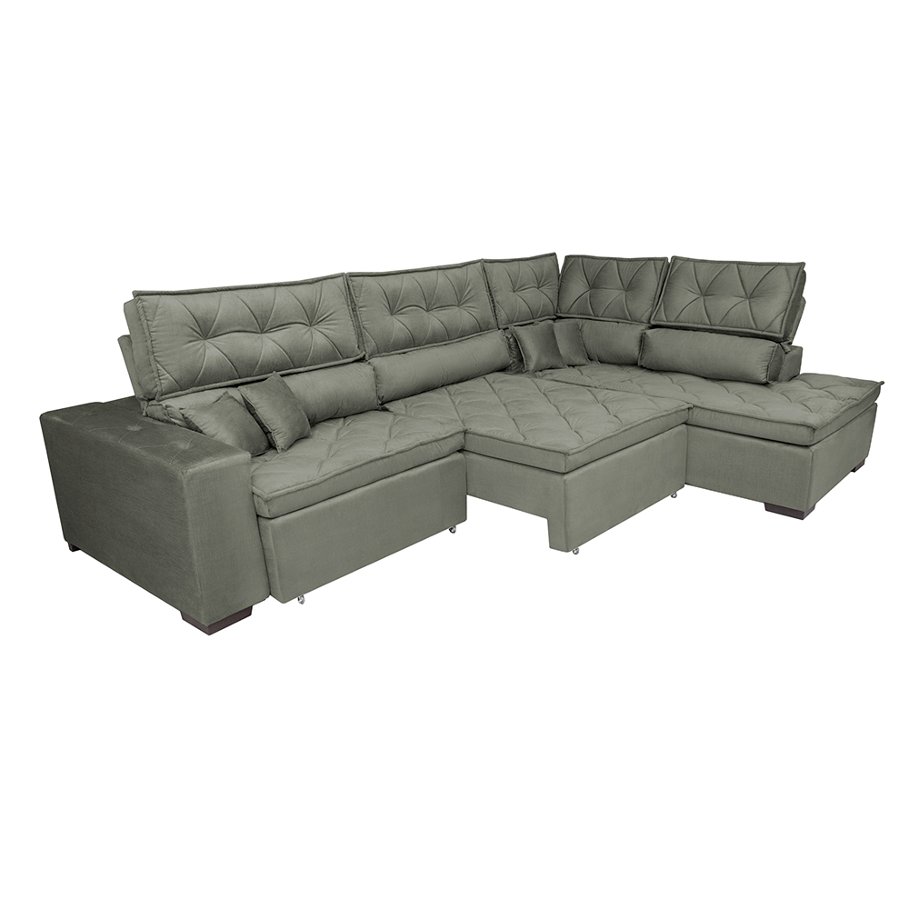 Sofa de Canto Retrátil e Reclinável com Molas Cama inBox Platinum 3,00x2,36 Tecido Suede Cinza